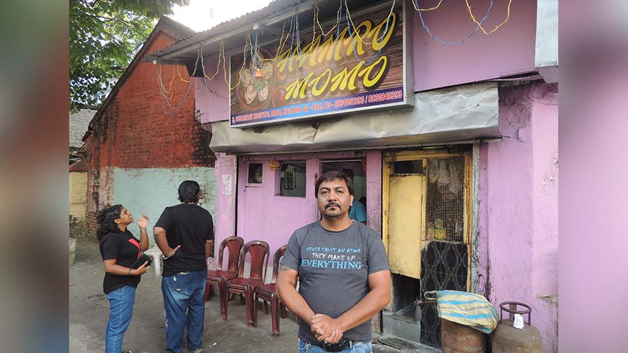 Dinesh Singh in front of Hamro Momo 