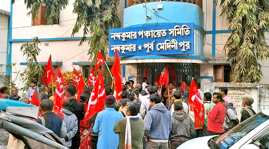 The CPM march at Nandakumar in East Midnapore on Friday.