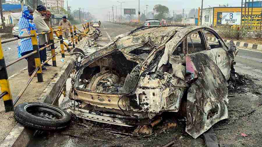 The charred remains of Pant’s car.