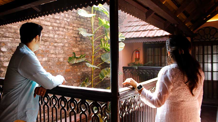 Roni and Sreoshy take a moment to appreciate their surroundings at Calcutta Bungalow