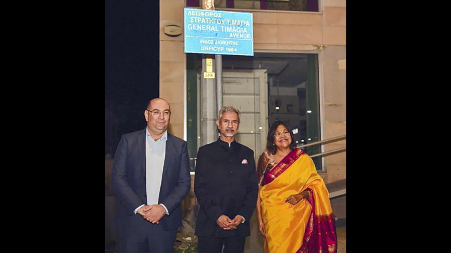 External Affairs Minister S. Jaishankar visits a street named after General K S Thimayya in Larnaca, Cyprus.