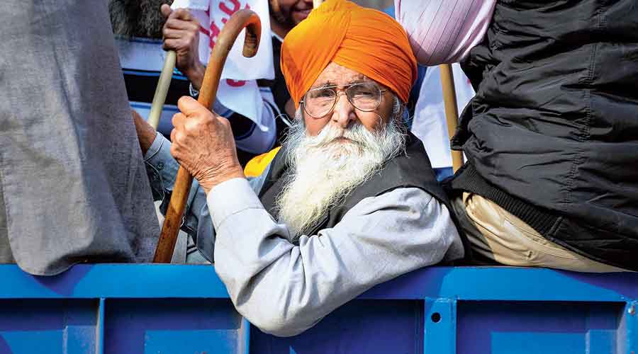A farmer at a march in Amritsar to observe the  Betrayal Day.