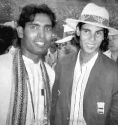 Sharath Kamal (left) with Rafael Nadal during the Beijing Olympics in 2008.