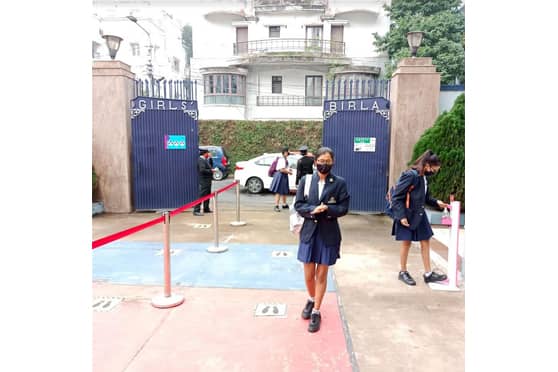 A sanitisation booth has been set up on entering the campus of Sushila Birla Girls’ School. 