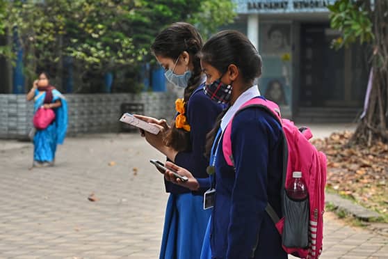 Inside the campus after long — scene at Sakhawat Memorial Govt. Girls' High School. Schools in West Bengal reopened for Classes VIII to XII after a month’s break. 