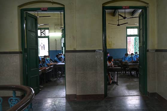 A view of the classrooms at Scottish Church Collegiate School as students wait for offline lessons to begin. 