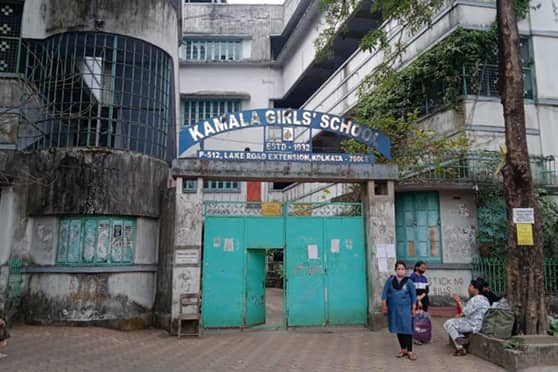 Parents wait to meet their wards outside Kamala Girls' School.  