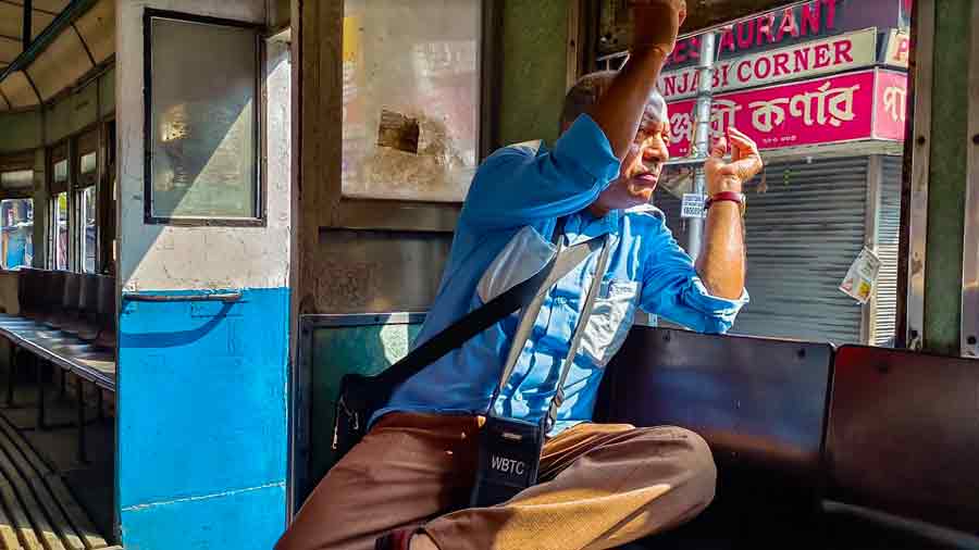 Sankal Chowdhury, 59, has been a conductor on this tram route for the last three decades