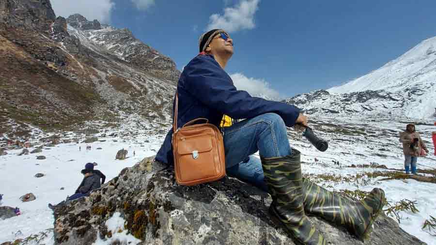 Shibaji at Yumthang Valley’s Zero Point, in Sikkim, at an elevation of 15,300 feet