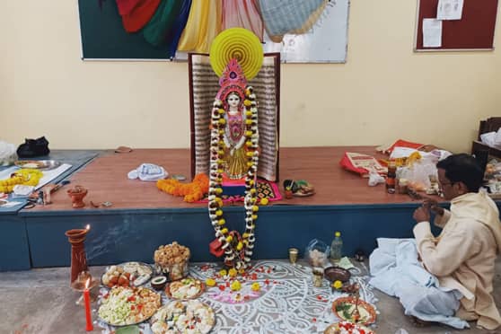 The Saraswati idol at the Jadavpur University puja. 