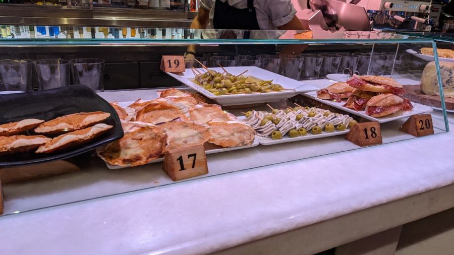 Counters are decorated with appetising small plates for customers to choose from.