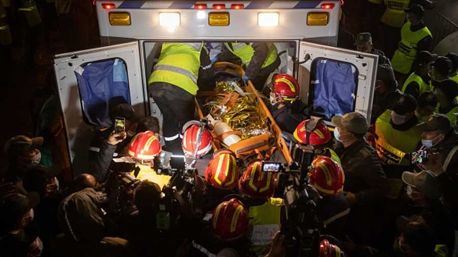 Rescuers continue to work to free 5-year-old oy trapped in a well in Chefchaouen, Morocco on February 4, 2022.
