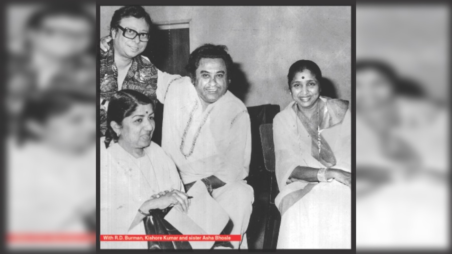 With R.D. Burman and Kishore Kumar and sister Asha Bhosle