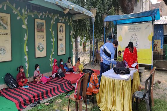 Paray Shikshalay class being held at Jatin Moitra Park, Darjipara, in north Kolkata on February 7.