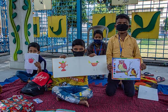 Students were given fun tasks on the first day that involved drawing and colouring.