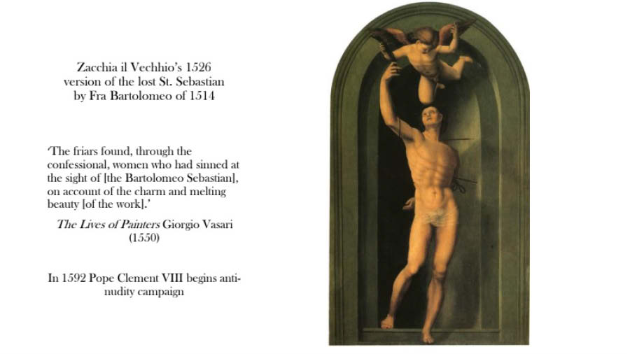 Zacchia il Vecchio’s 1526 version of the lost painting, 'St. Sebastian with an Angel', by Fra Bartolomeo — shown as part of Niladri Chatterjee's presentation