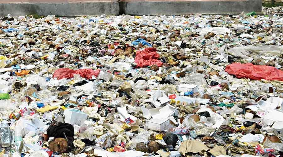 Bio-medical waste dumped along a road on the outskirts of Dhanbad.