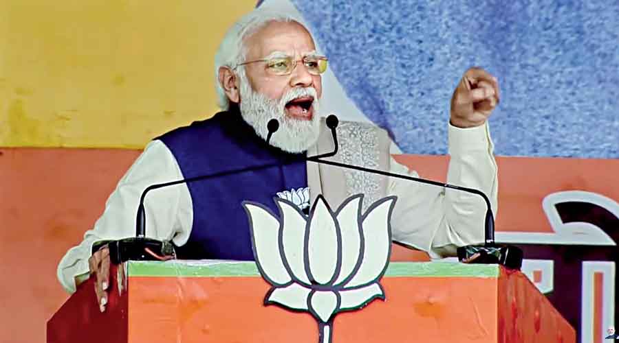 Prime Minister Narendra Modi addresses the rally in Saharanpur on Thursday.