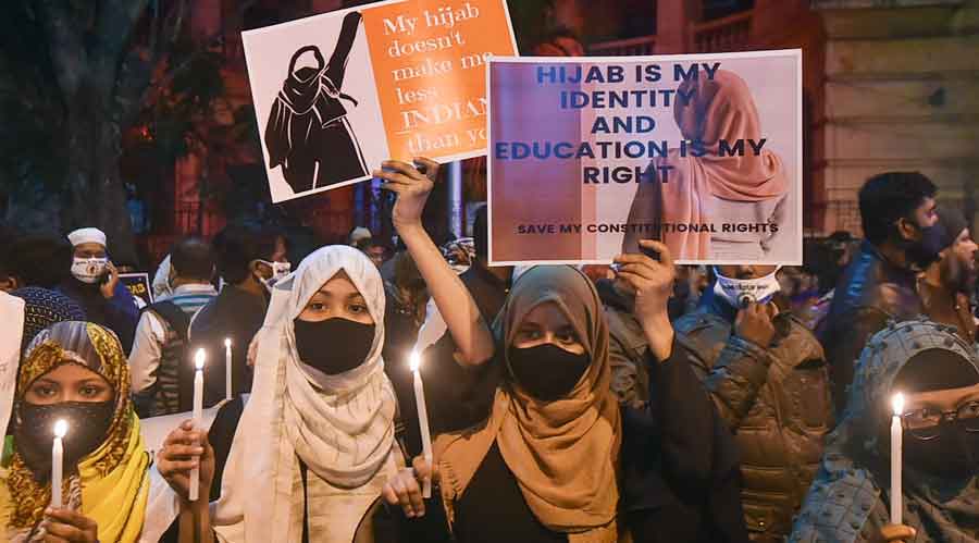 AMU students protest ban on hijab