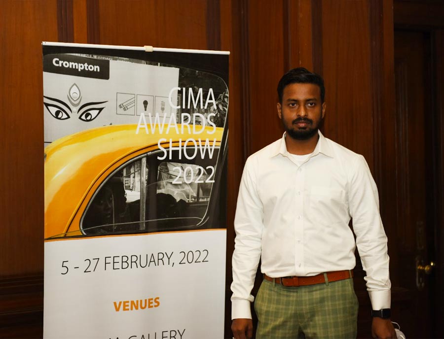 ART HONOUR: CIMA Awards 2022 winner, artist Suman Chandra, at the award ceremony in Kolkata on February 5. Chandra's painting, 'Black Grave 2', bagged the top award