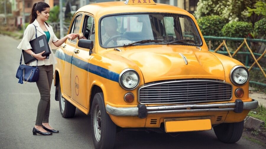 A yellow taxi in Calcutta