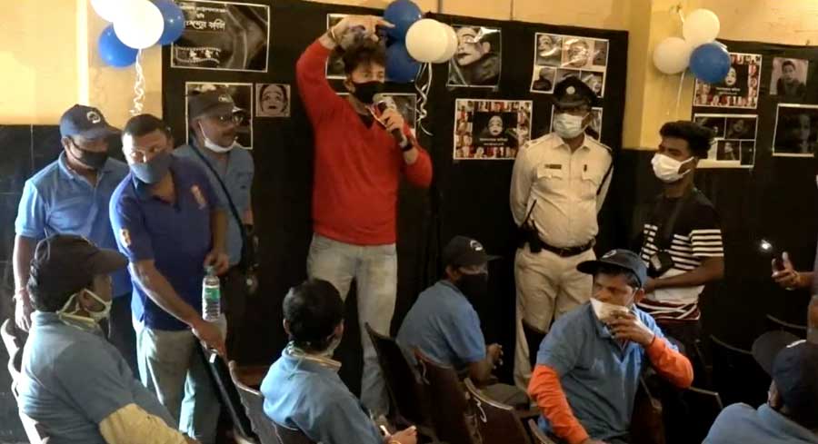 "This Car Respects Women"-a sensitization programme for public transport drivers is organised by Tollygunge & Regent Park Traffic Guards at Jogesh Mime Academy in south Kolkata on Monday