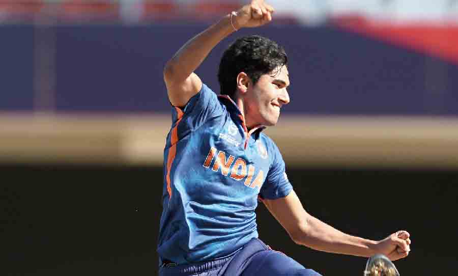 Raj Bawa celebrates one of his wickets during the U-19 World Cup final against England earlier this month.