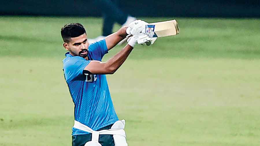 Shreyas Iyer during training at Eden Gardens on Tuesday,  the eve of the first T20I against the West Indies.