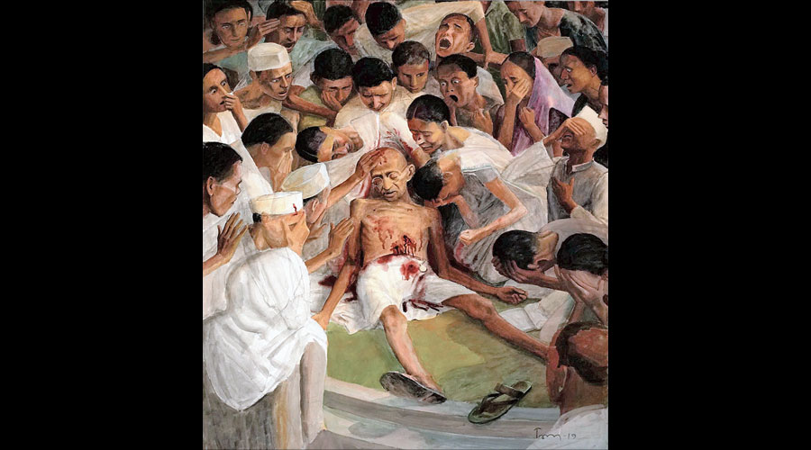 Detail from the painting, Death of Gandhi, by Tom Vattakuzhy