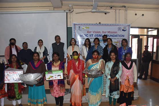 Women participants with the materials and equipment given by the foundation during the session on Tuesday. 