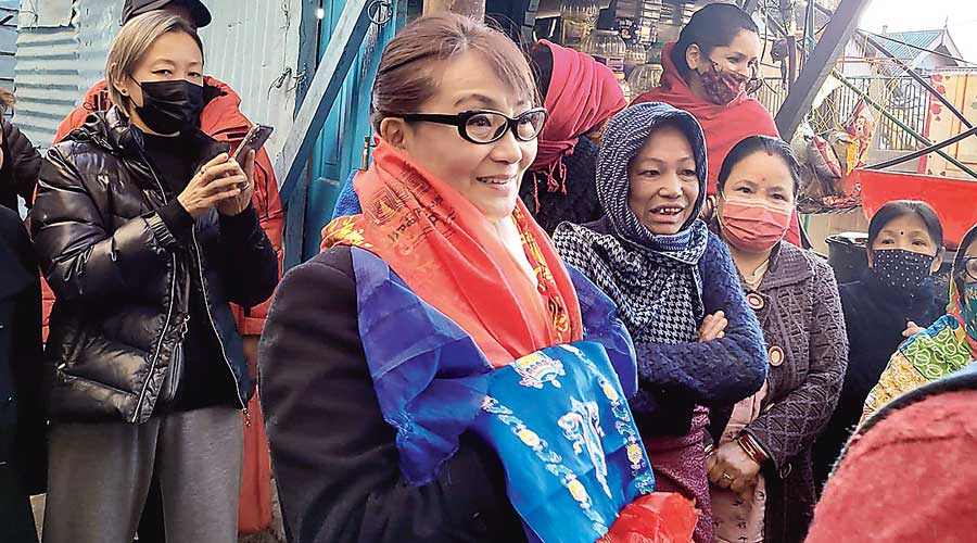 Pemila Bhutia, a candidate of the Hamro Party in ward 16 of Darjeeling  municipality, during her campaign