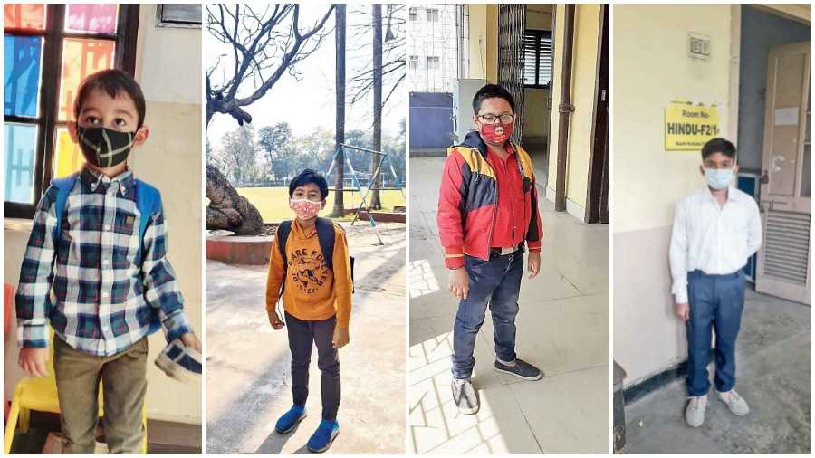 File pictures of children who turned up in casual clothes when schools reopened after a hiatus of 2 years.