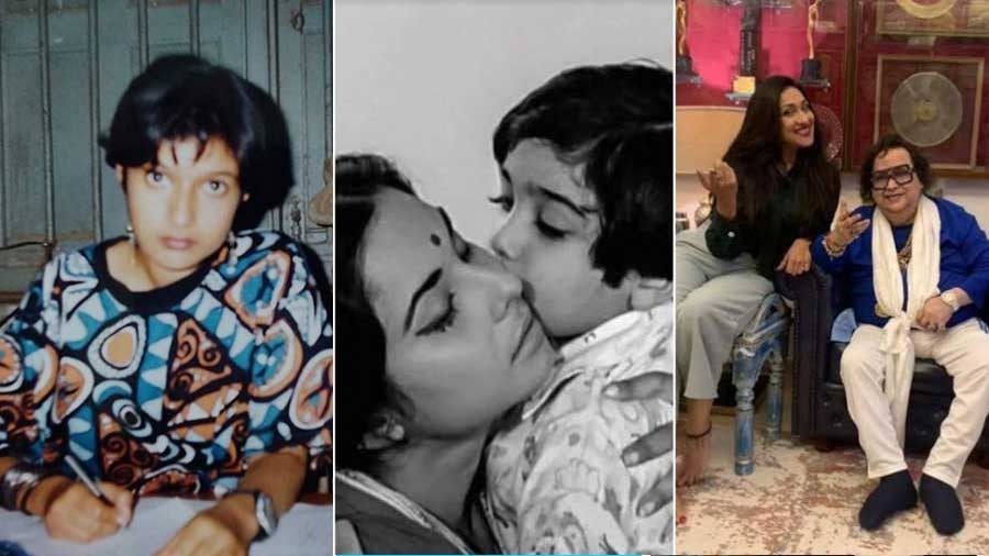 (From left) Sahana's photo from her college days, Prosenjit and Madhabi share a tender moment, Rituparna’s throwback with Bappi Da