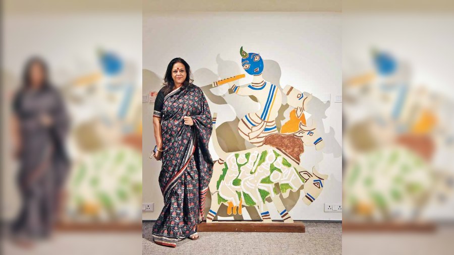 Ina Puri in front of  MF Husain’s Cut-outs
