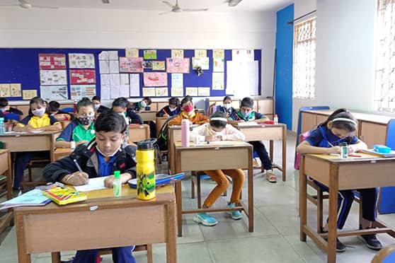 The Heritage School reopened for Classes I to IV on February 16. “The excited faces of the children, their twinkling eyes behind the masks and the pattering of their feet was indeed a treat for us,” said Runa Chatterjee, headmistress, The Heritage School. 