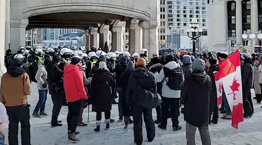 Protestors are terribly outnumbered by riot cops in Ottawa.