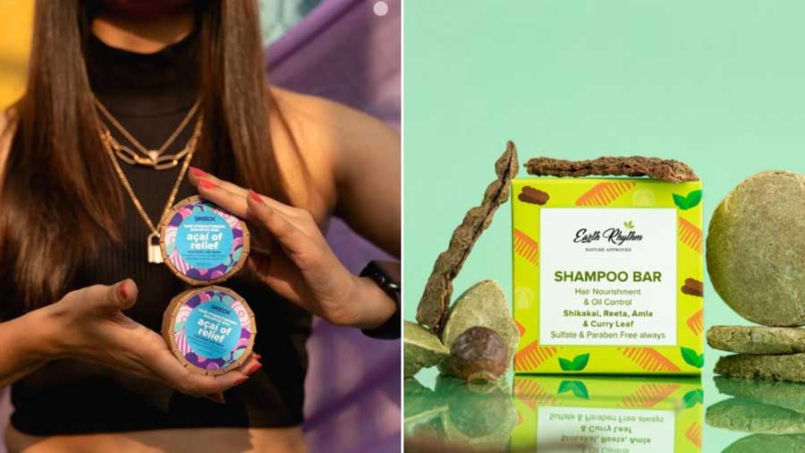 The Switch Fix’s shampoo bars are plant-based (L); Earth Rhythm’s shampoo bars have trusted ingredients such as shikakai, amla and reetha