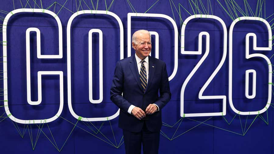 U.S. President Joe Biden at the COP26 UN Climate Summit in Glasgow. Majumdar’s role in the presidential transition agency was to evaluate what approaches are needed to transition federal energy agencies to execute the policies of President Biden 