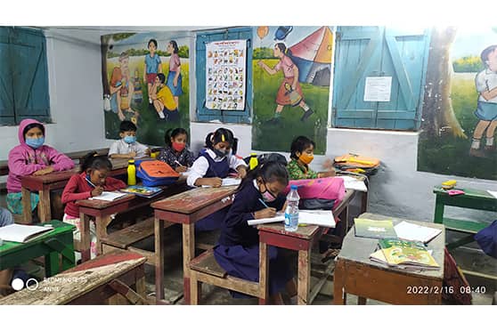 Sree Bidyaniketan Primary School, north Kolkata, resumed offline classes for pre-primary to Class VII on February 16. “Students turned up in huge numbers on the first day with great joy. They were overwhelmed to return to school after two years,” said Sharmistha Datta, headmistress, Sree Bidyaniketan.