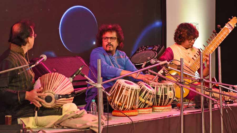 A recital by Bickram Ghosh (tabla), Abhisek Mallick (electric sitar) and Gopal Barman (srikhol) at the awards 