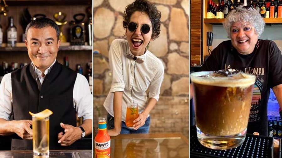 (L-R) Yangdup Lama co-owns the celebrated Delhi bar Sidecar, Ami Shroff is a flair mixologist and juggler, and Shatbhi Basu is India’s first female mixologist