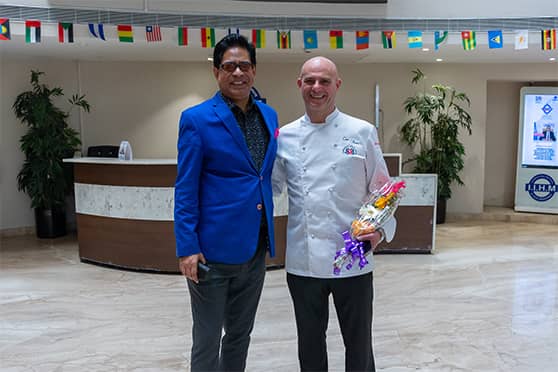 Chef Oliveri with Suborno Bose, founder and chief mentor of IIHM. “When a master chef like Enzo Oliveri conducts live sessions for the students, your culinary education increases. He taught the students of IIHM Kolkata, Goa and Bengaluru authentic Italian cuisine,” said Bose.