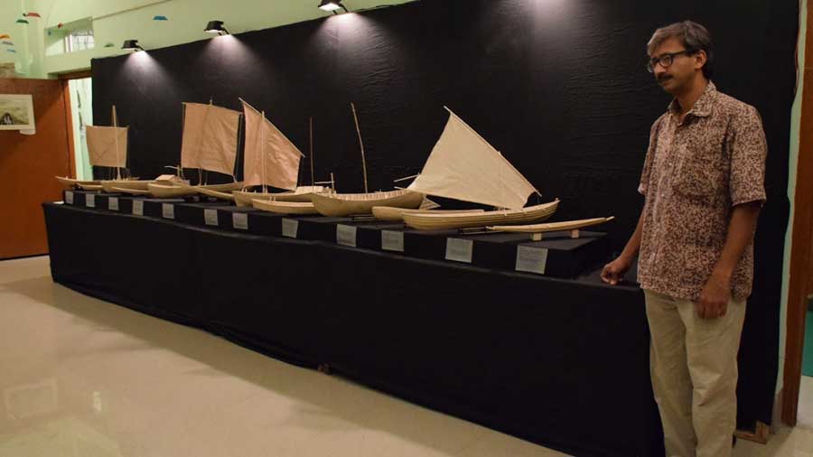 Bhattacharyya at an exhibition on traditional boats at Sidho Kanho Birsha University, in Purulia in 2017  