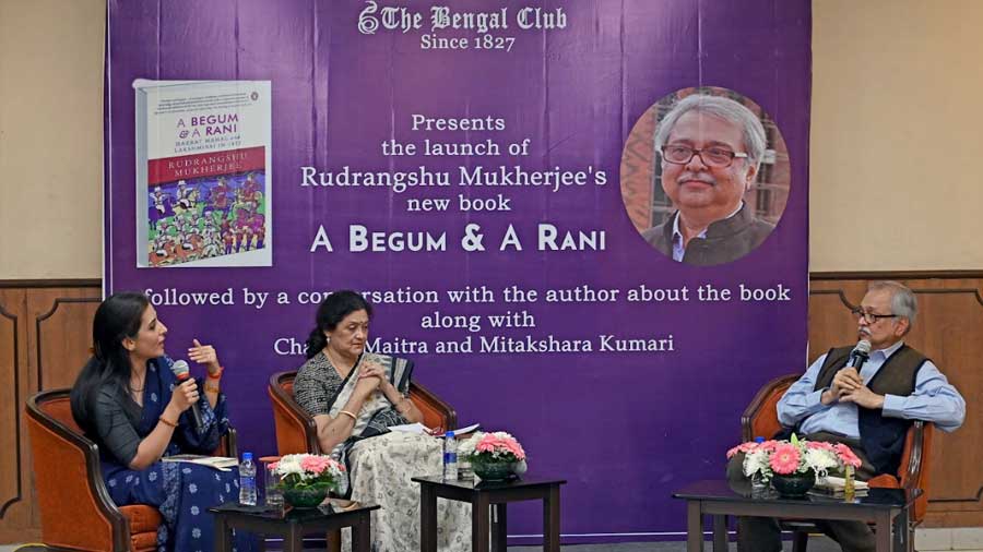 (L-R) Mitakshara Kumari and Chaitali Maitra in conversation with Rudrangshu Mukherjee