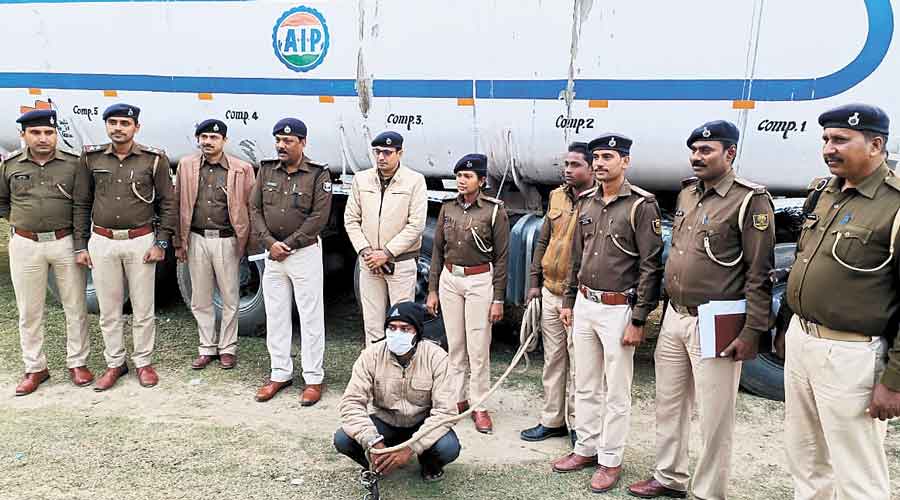 The police team that seized 35,000 litres of spirit in Kishanganj on Friday.