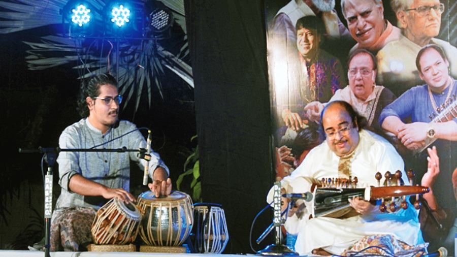 Tejendra Narayan Majumdar at an event by Sangeet Piyasi