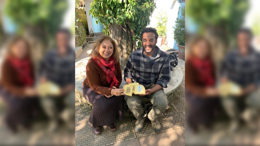 Karen Anand with Nitin, the owner of Old Hill Cheese, Mukteshwar