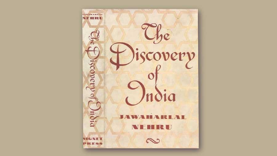 His cover design for ‘The Discovery of India,’ written by Jawaharlal Nehru, is classically elegant, with a fading design of ‘jali’ work overlaid by graceful lettering