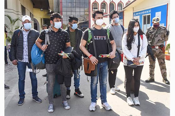 Students from war-torn Ukraine, arrive at the Jai Prakash Narayan airport in Patna on February 28.