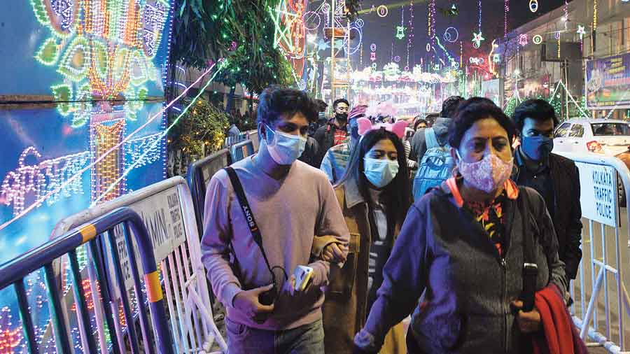 Revellers on Park Street on New Year’s Eve. 